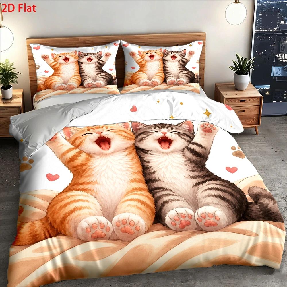 3Pc Cute Cat Print Duvet Cover - Duvet Cover Sets With Zipper ulasan dan harga