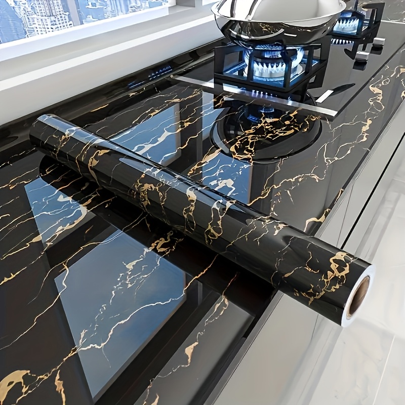 1pc Luxury Black Marble Wallpa - Kitchen ulasan dan harga